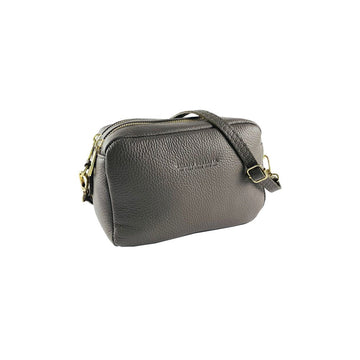 RB1008AQ | Tracollina Donna Doppia Lampo in Vera Pelle Made in Italy. Tracolla removibile. Attacchi con moschettoni in metallo Oro Lucido - Colore Taupe - Dimensioni: cm 20 x 15 x 9 - Velora Luxury Fashion