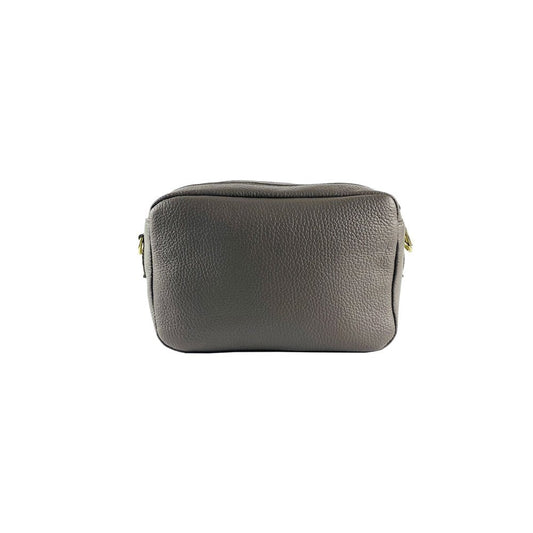 RB1008AQ | Tracollina Donna Doppia Lampo in Vera Pelle Made in Italy. Tracolla removibile. Attacchi con moschettoni in metallo Oro Lucido - Colore Taupe - Dimensioni: cm 20 x 15 x 9 - Velora Luxury Fashion