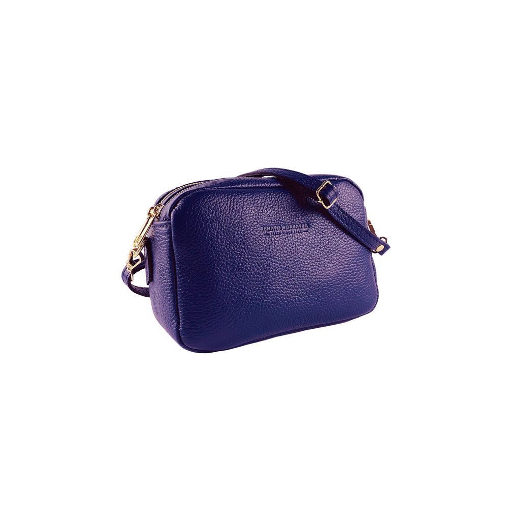 RB1008Y | Tracollina Donna Doppia Lampo in Vera Pelle Made in Italy. Tracolla removibile. Attacchi con moschettoni in metallo Oro Lucido - Colore Viola - Dimensioni: cm 20 x 15 x 9 - Velora Luxury Fashion