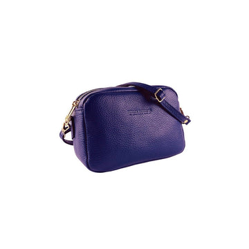RB1008Y | Tracollina Donna Doppia Lampo in Vera Pelle Made in Italy. Tracolla removibile. Attacchi con moschettoni in metallo Oro Lucido - Colore Viola - Dimensioni: cm 20 x 15 x 9 - Velora Luxury Fashion