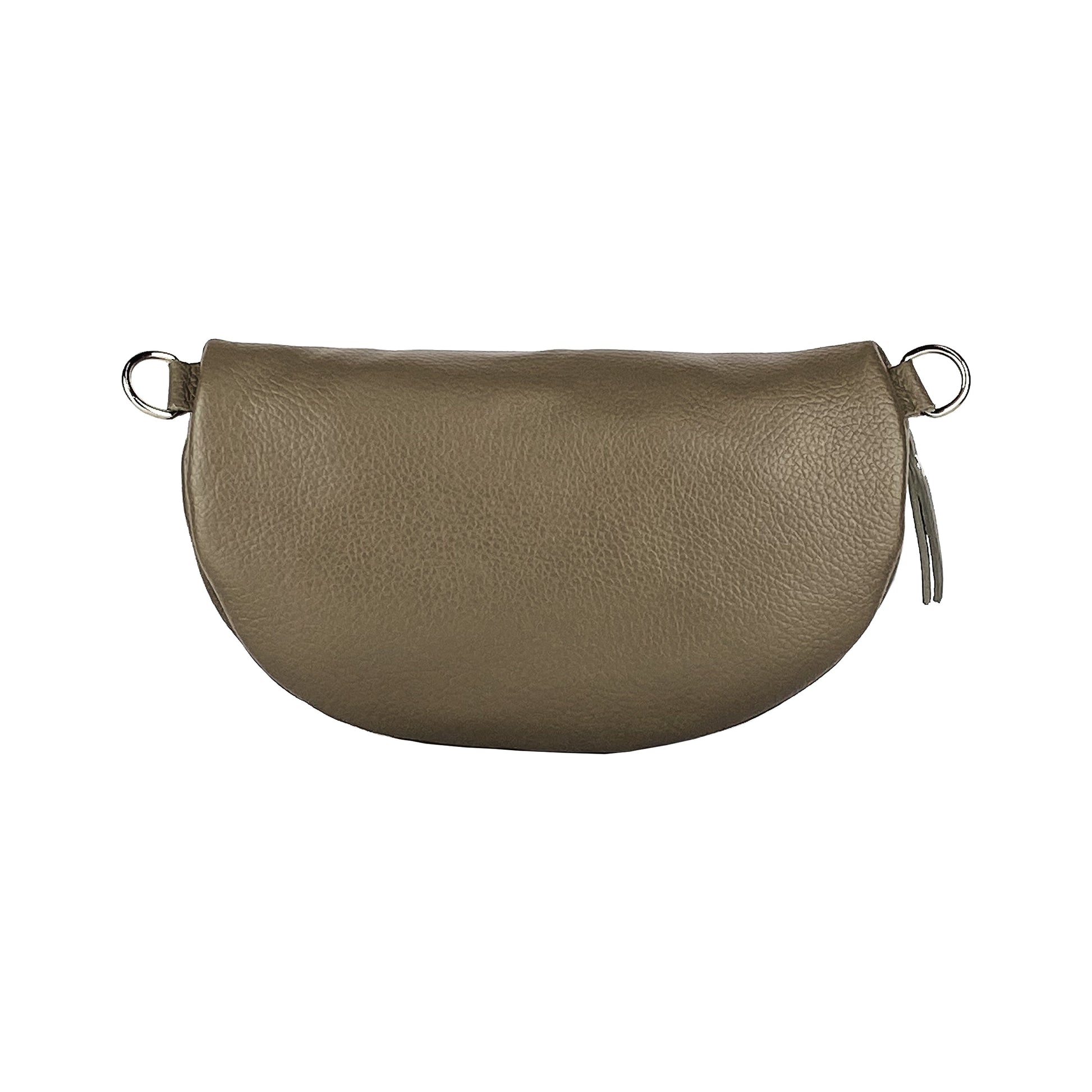 RB1015AQ | Marsupio con tracolla removibile in Vera Pelle Made in Italy. Attacchi con moschettoni in metallo Nickel Lucido - Colore Taupe - Dimensioni: 24 x 14 x 7 - Velora Luxury Fashion