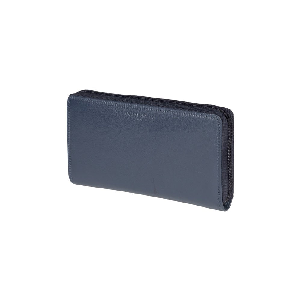 RB12080D | Portafogli Donna in Vera Pelle pieno fiore, con leggera grana. Colore Blu. Protezione RFID. Dimensioni: cm 20 x 10 x 2,5. Confezione: Scatola regalo fondo/coperchio - Velora Luxury Fashion