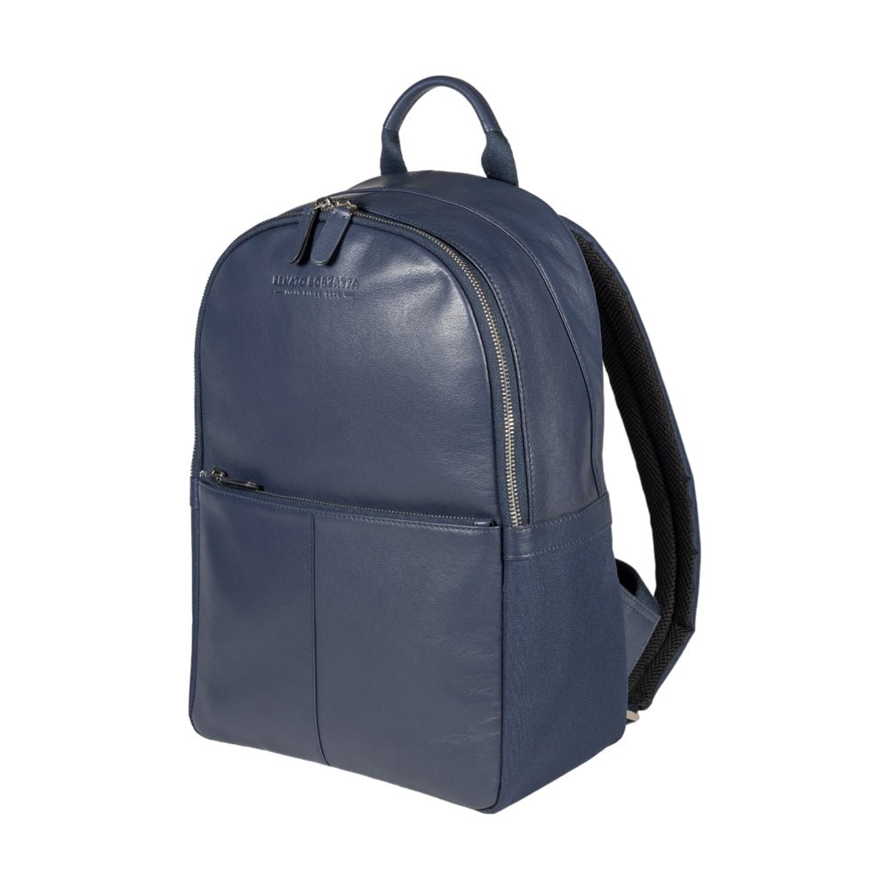 RB2001D | Zaino Porta Netbook/Tablet in Nylon/Vera Pelle, con leggera grana. Chiusura con lampo e spallacci regolabili - Colore Blu - Dimensioni: cm 27 x 38 x 14. Confezione: Sacchetto Tessuto non Tessuto - Velora Luxury Fashion