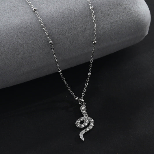 RIHANNA Beaded Chain Necklace with a Pavé Zirconia Serpent Pendant in Silver - Velora Luxury Fashion