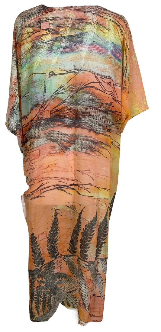 PRG6814 Sheer Avatar Long Pure Silk Kimono Sleeved Duster with Belt - Velora