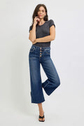 RISEN Full Size High Rise Crop Wide Button Up Jeans Plus Size - Velora Luxury Fashion
