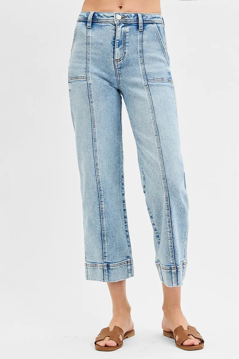 RISEN Full Size High Rise Crop Wide Front Seam Detailed Jeans Plus Size - Velora Luxury Fashion