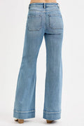 RISEN Full Size High Rise Wide Flare Patch Pocket Jeans Plus Size - Velora Luxury Fashion