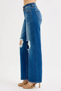 RISEN Full Size Mid Waist Fit Boyfriend Knee Distressed Jeans Plus Size - Velora Luxury Fashion