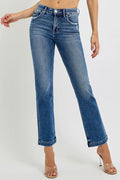 RISEN Full Size Tummy Control Elastic Band Mid Rise Straight Jeans Plus Size - Velora Luxury Fashion