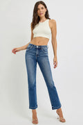 RISEN Full Size Tummy Control Elastic Band Mid Rise Straight Jeans Plus Size - Velora Luxury Fashion