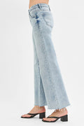 RISEN Full Size Tummy Control Low Rise Wide Leg Raw Cut Hem Jeans Plus Size - Velora Luxury Fashion