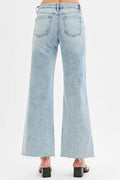 RISEN Full Size Tummy Control Low Rise Wide Leg Raw Cut Hem Jeans Plus Size - Velora Luxury Fashion
