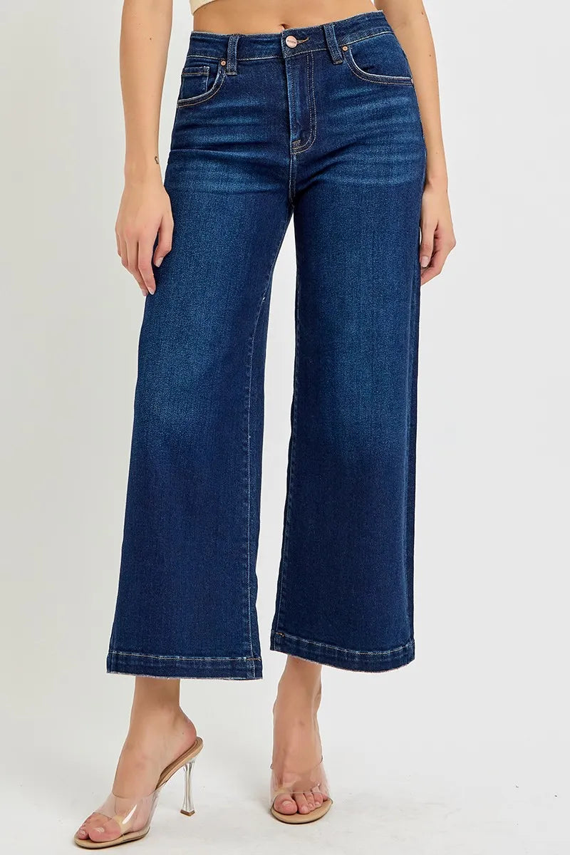 RISEN High Rise Crop Wide Jeans - Velora Luxury Fashion