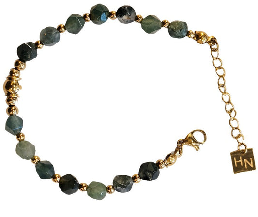 ROMANDA: Indian Agate Stones & Gold Beaded Bracelet - Velora