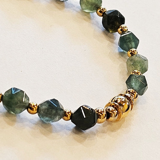 ROMANDA: Indian Agate Stones & Gold Beaded Bracelet - Velora