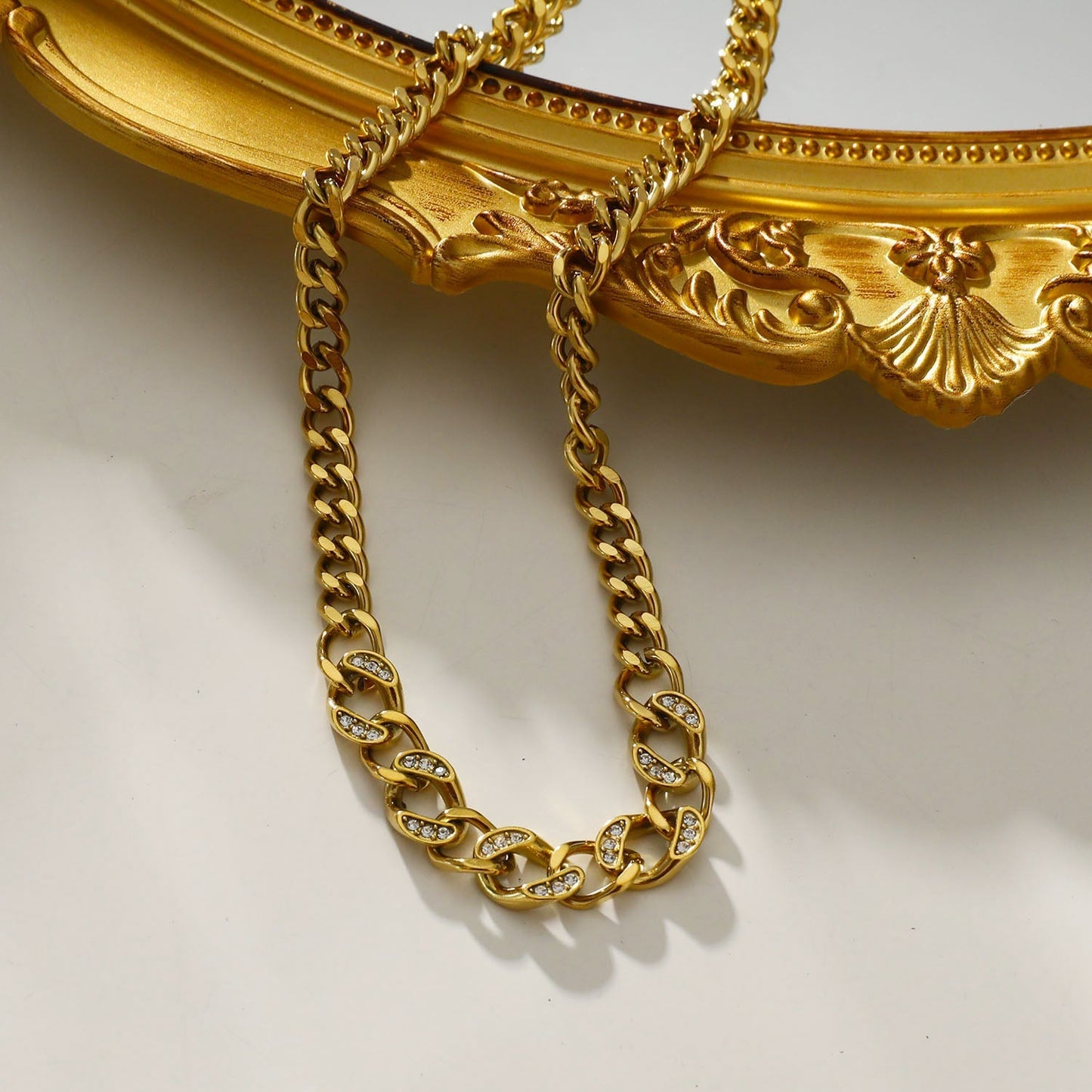 ROUEN Zirconia Embedded Cuban Chain Statement Necklace - Velora Luxury Fashion