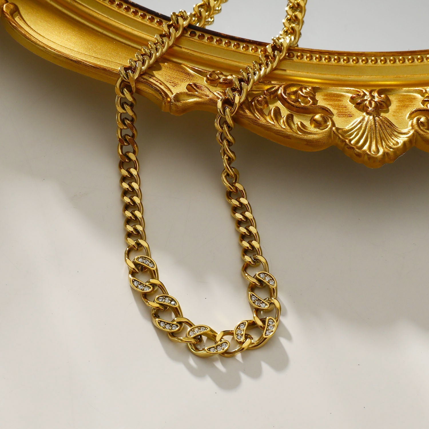 ROUEN Zirconia Embedded Cuban Chain Statement Necklace - Velora Luxury Fashion