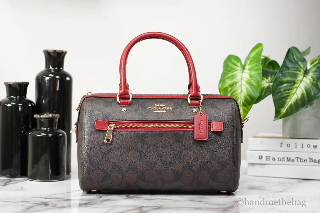 Coach (83607) Rowan Brown 1941 Red Signature Medium Satchel Crossbody Handbag