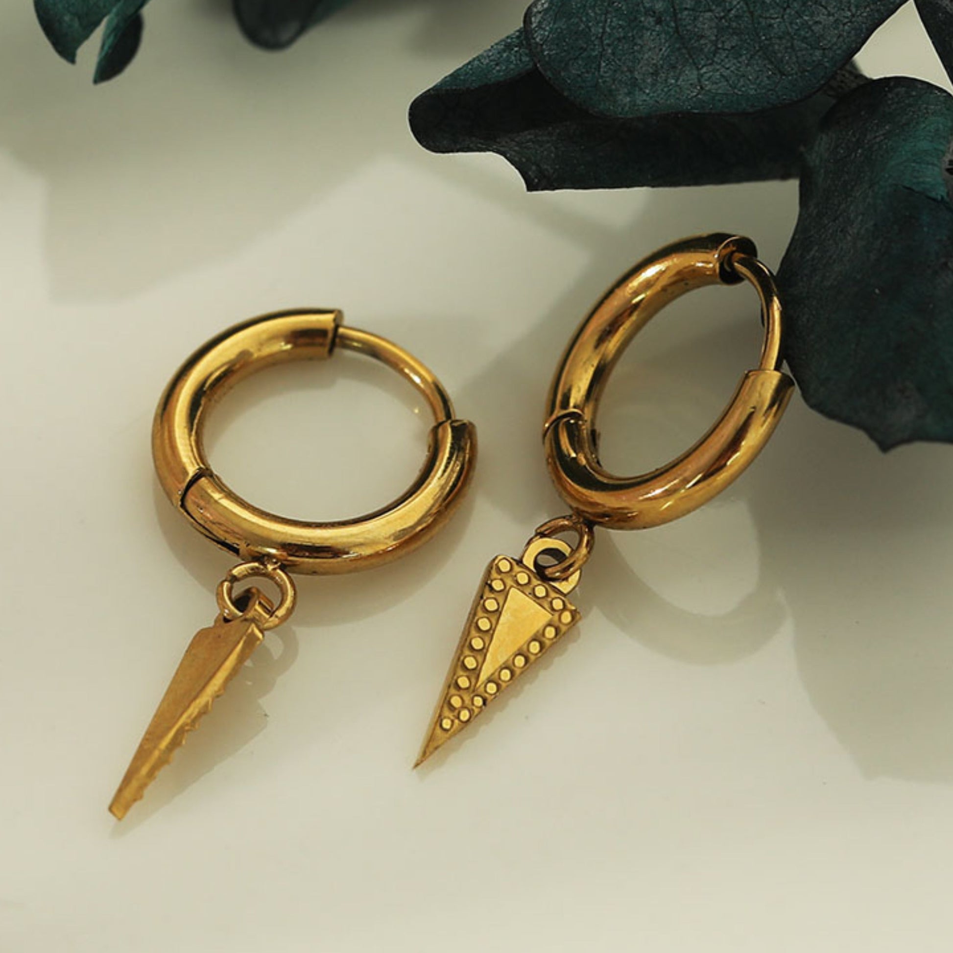 RYLEE Gold: Vintage Inspired Hoop Earrings with a Triangle Charm - Velora Luxury Fashion