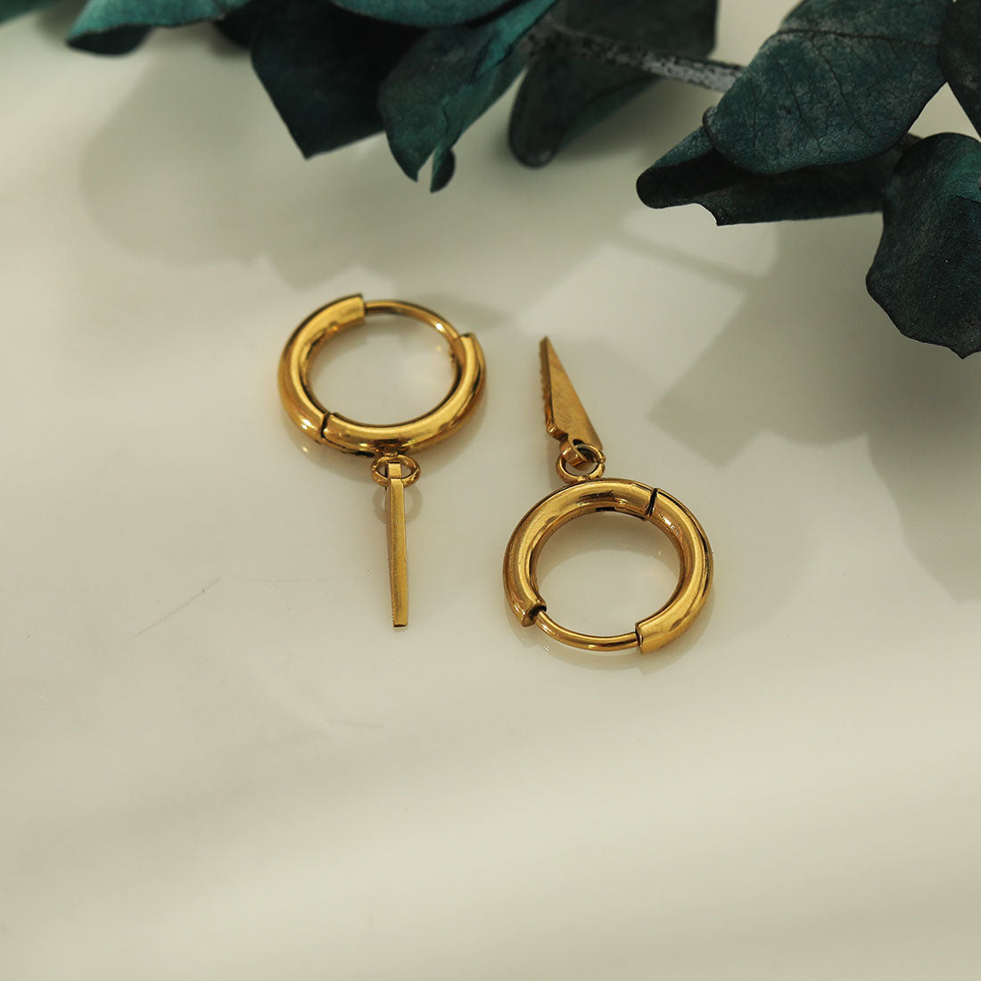 RYLEE Gold: Vintage Inspired Hoop Earrings with a Triangle Charm - Velora Luxury Fashion