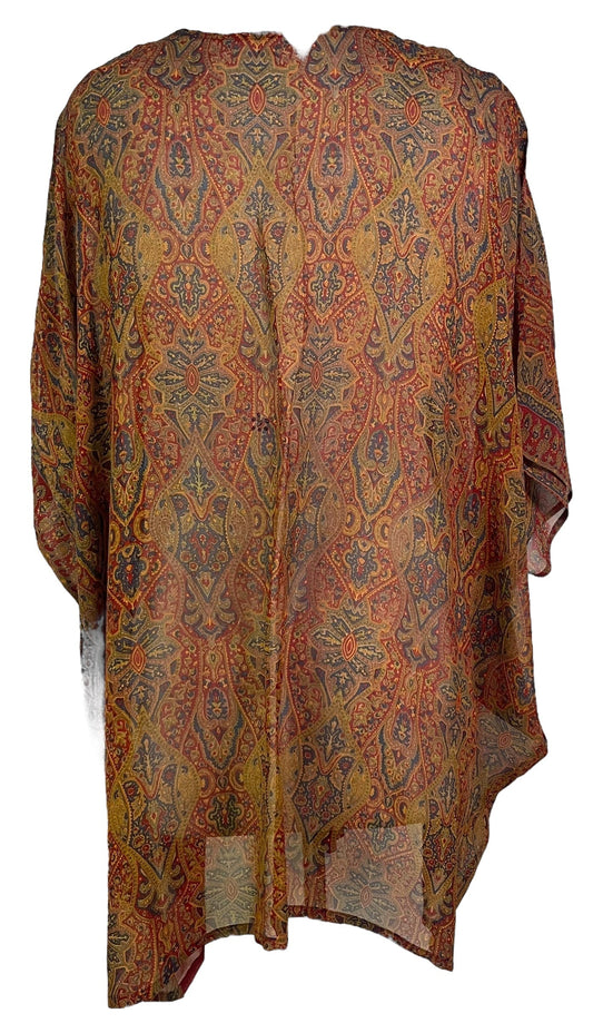 PRG7189 Sheer Avatar Pure Silk Short Kaftan Tunic without Slits - Velora
