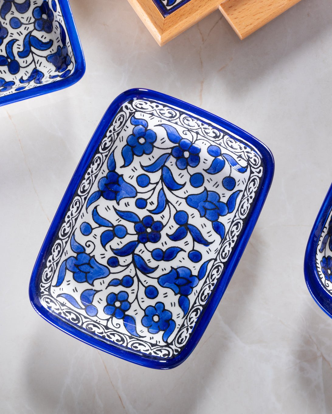 Rectangular Side Dishes – Hand-Painted Palestinian Ceramic | Multicolor & Navy - Velora Luxury Fashion