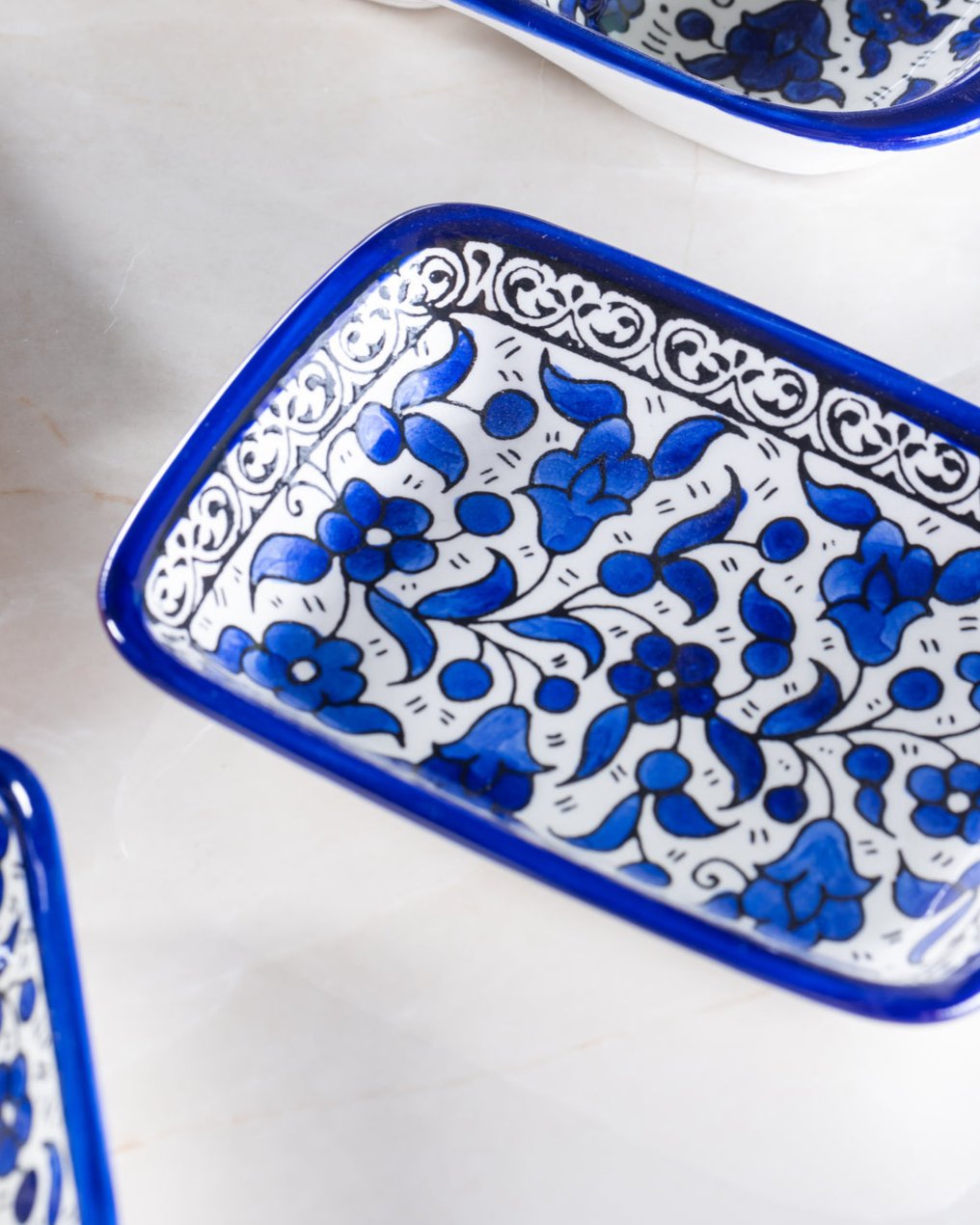 Rectangular Side Dishes – Hand-Painted Palestinian Ceramic | Multicolor & Navy - Velora Luxury Fashion