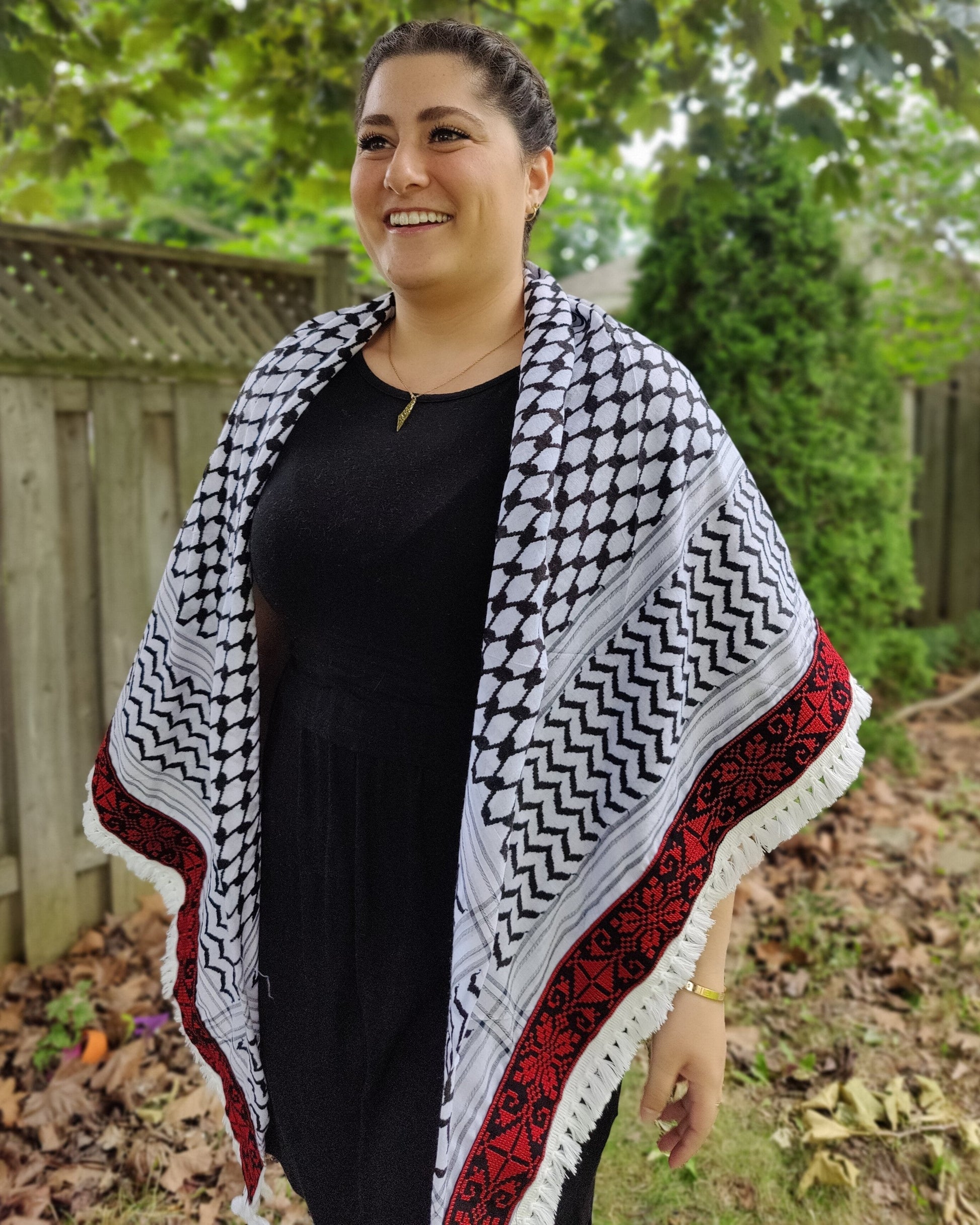 Red Tatreez Kufiya (Keffiyeh) | Triangle Shawl - Velora Luxury Fashion