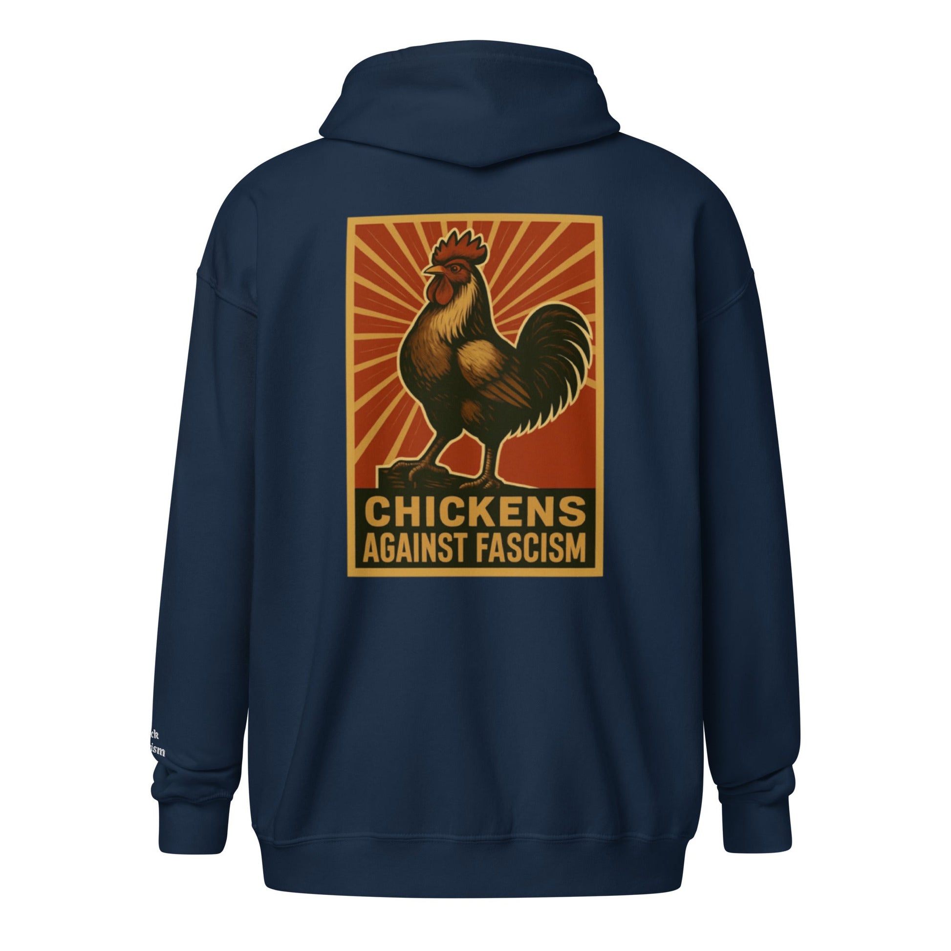Retro Chickens Against Fascism Unisex heavy blend zip Bunny Hug (Hoodie) - Velora Luxury Fashion