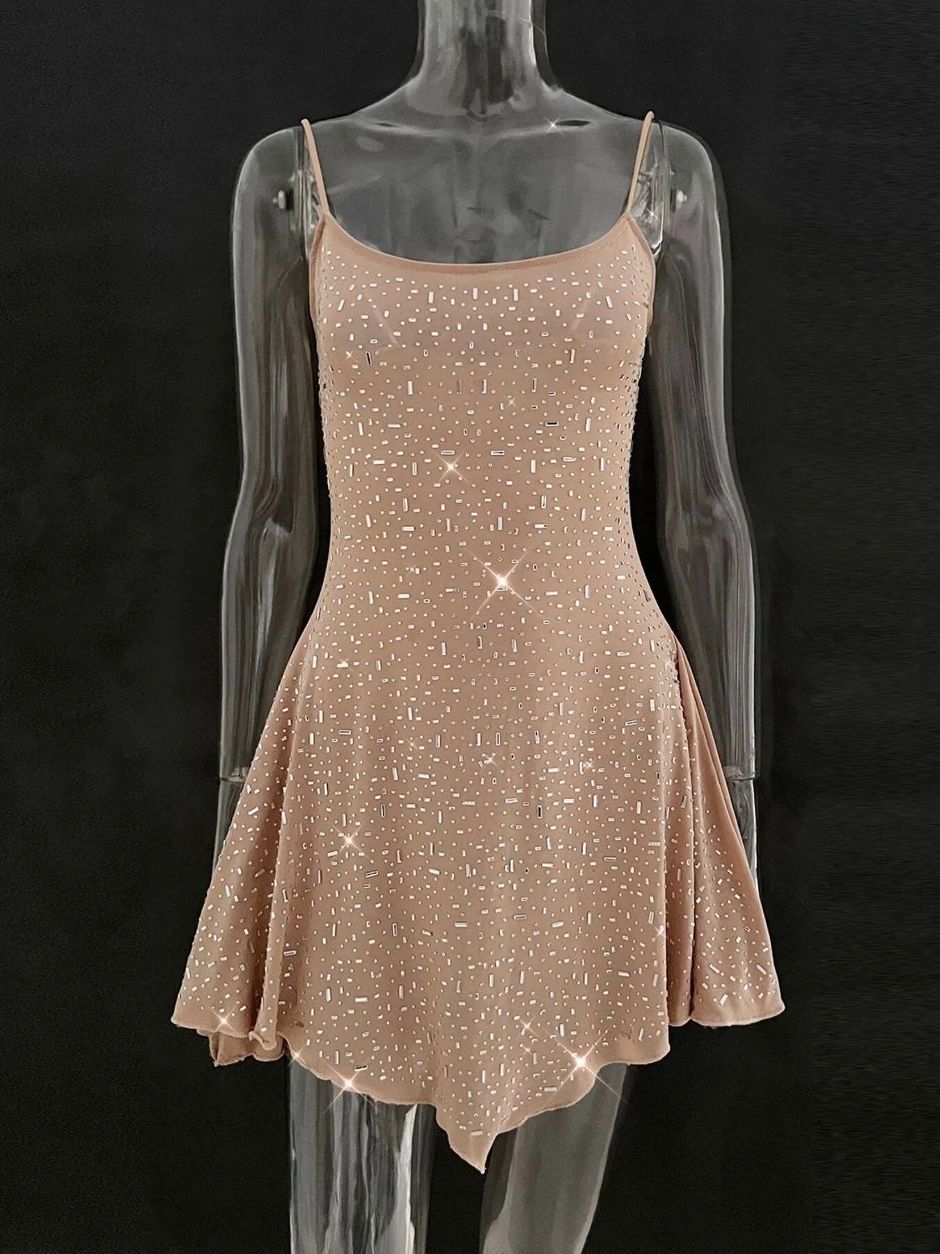 Rhinestone Decor Mini Cami Dress - Velora Luxury Fashion