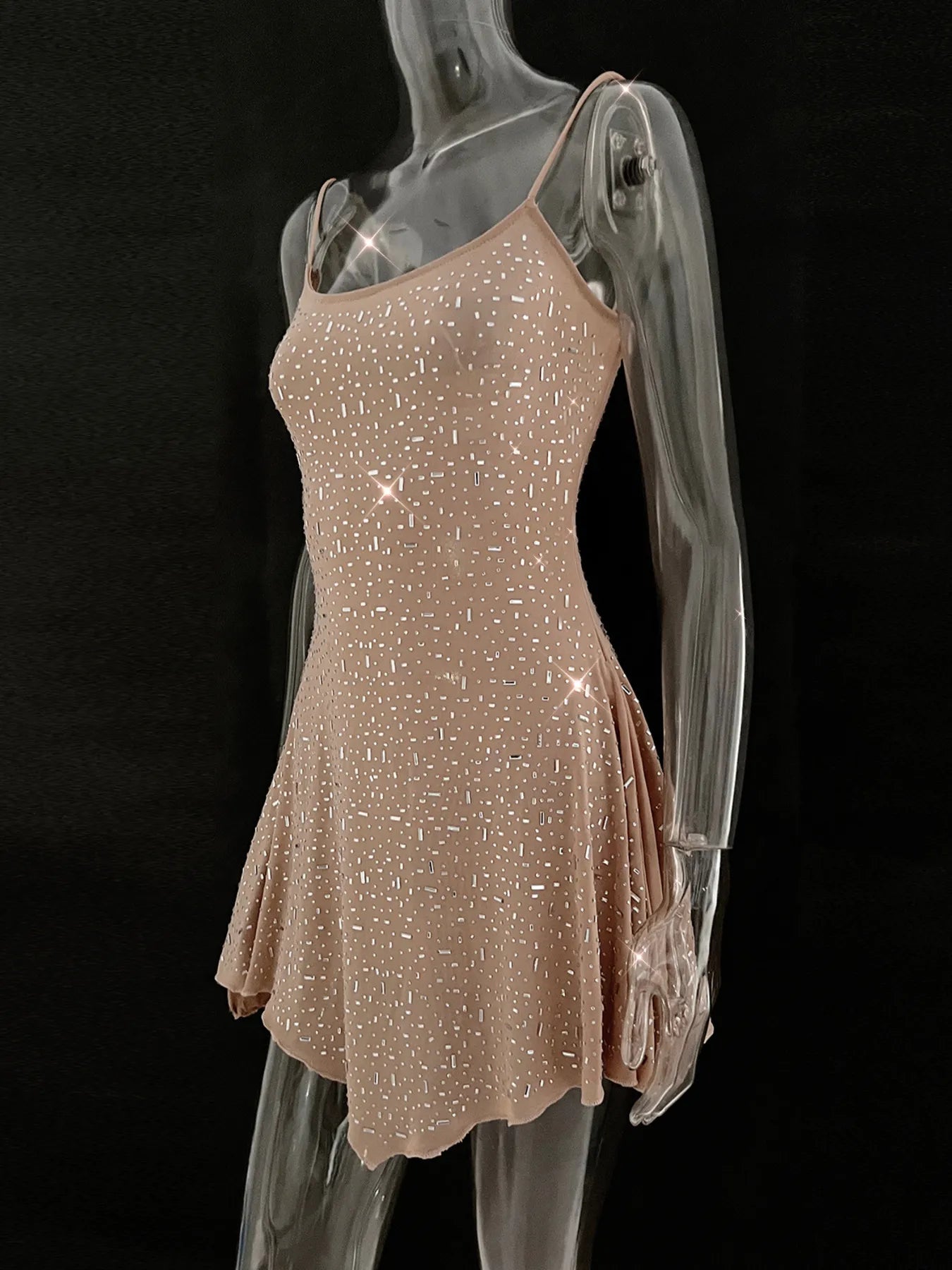 Rhinestone Decor Mini Cami Dress - Velora Luxury Fashion