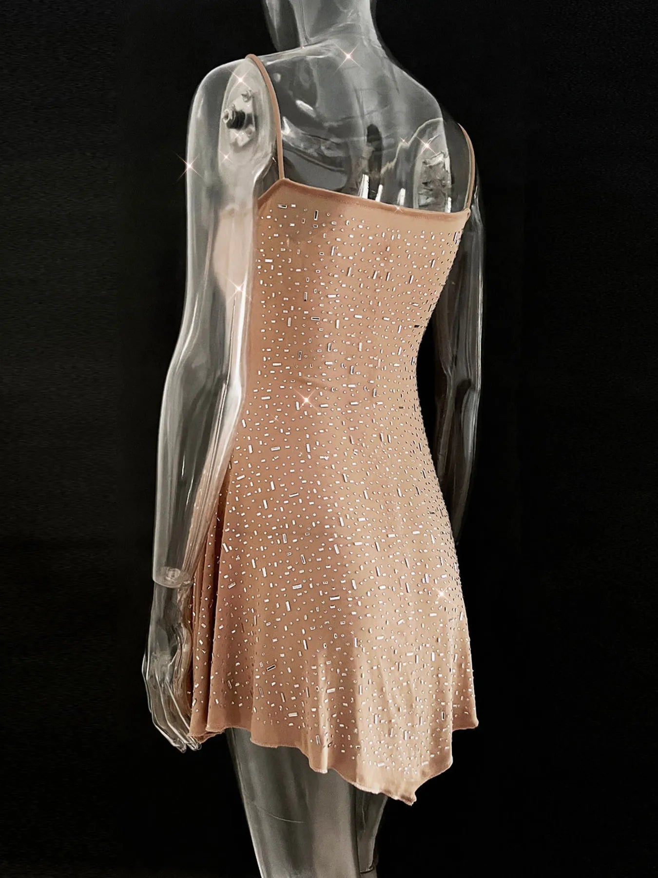 Rhinestone Decor Mini Cami Dress - Velora Luxury Fashion