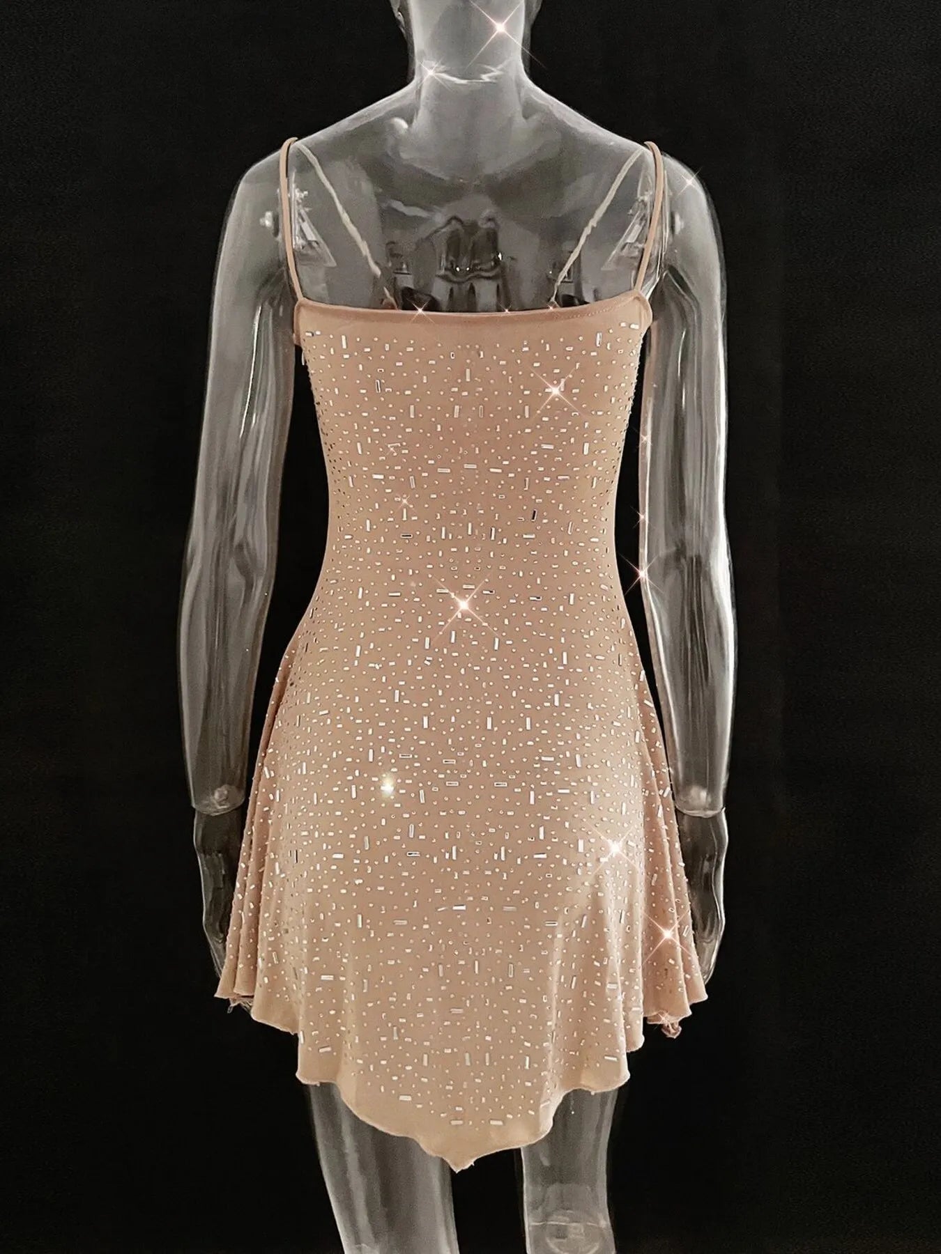Rhinestone Decor Mini Cami Dress - Velora Luxury Fashion