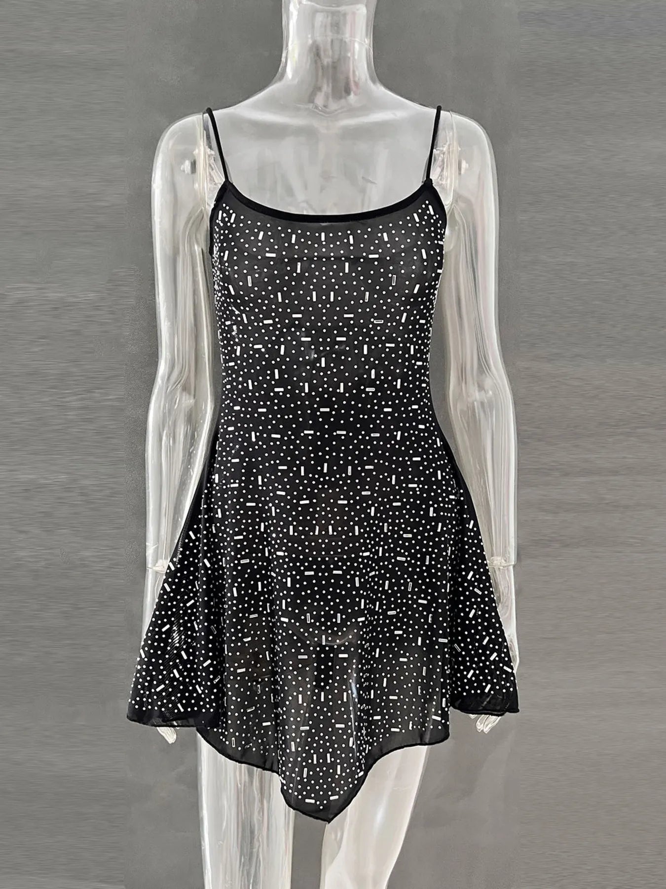 Rhinestone Decor Mini Cami Dress - Velora Luxury Fashion