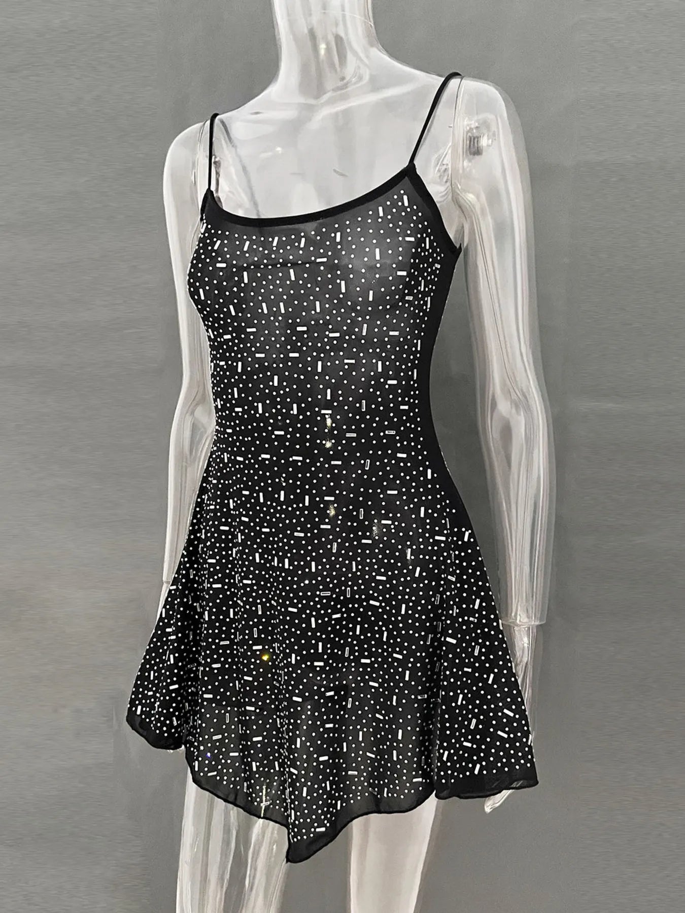 Rhinestone Decor Mini Cami Dress - Velora Luxury Fashion