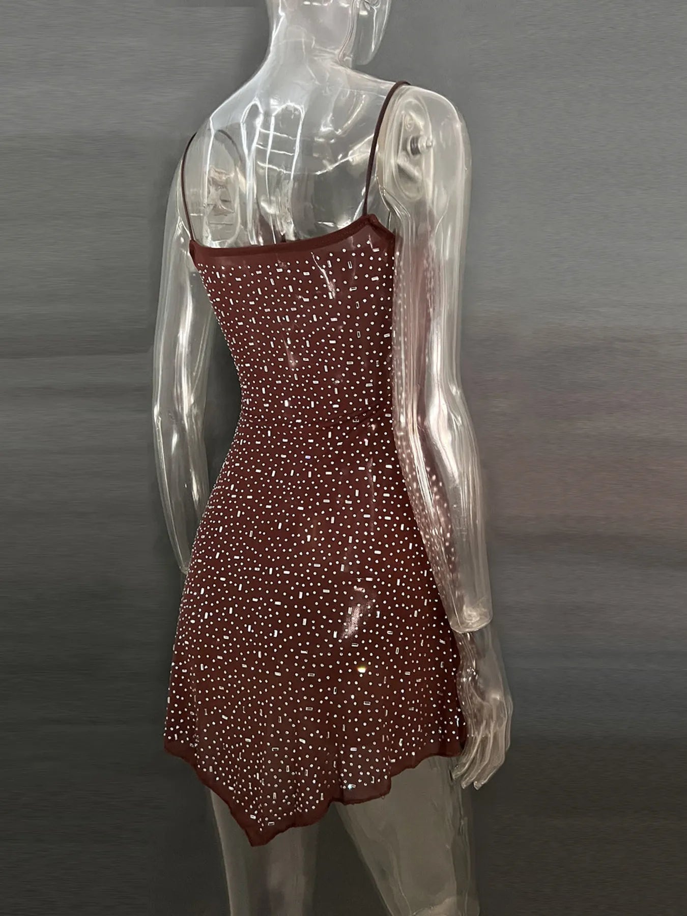 Rhinestone Decor Mini Cami Dress - Velora Luxury Fashion