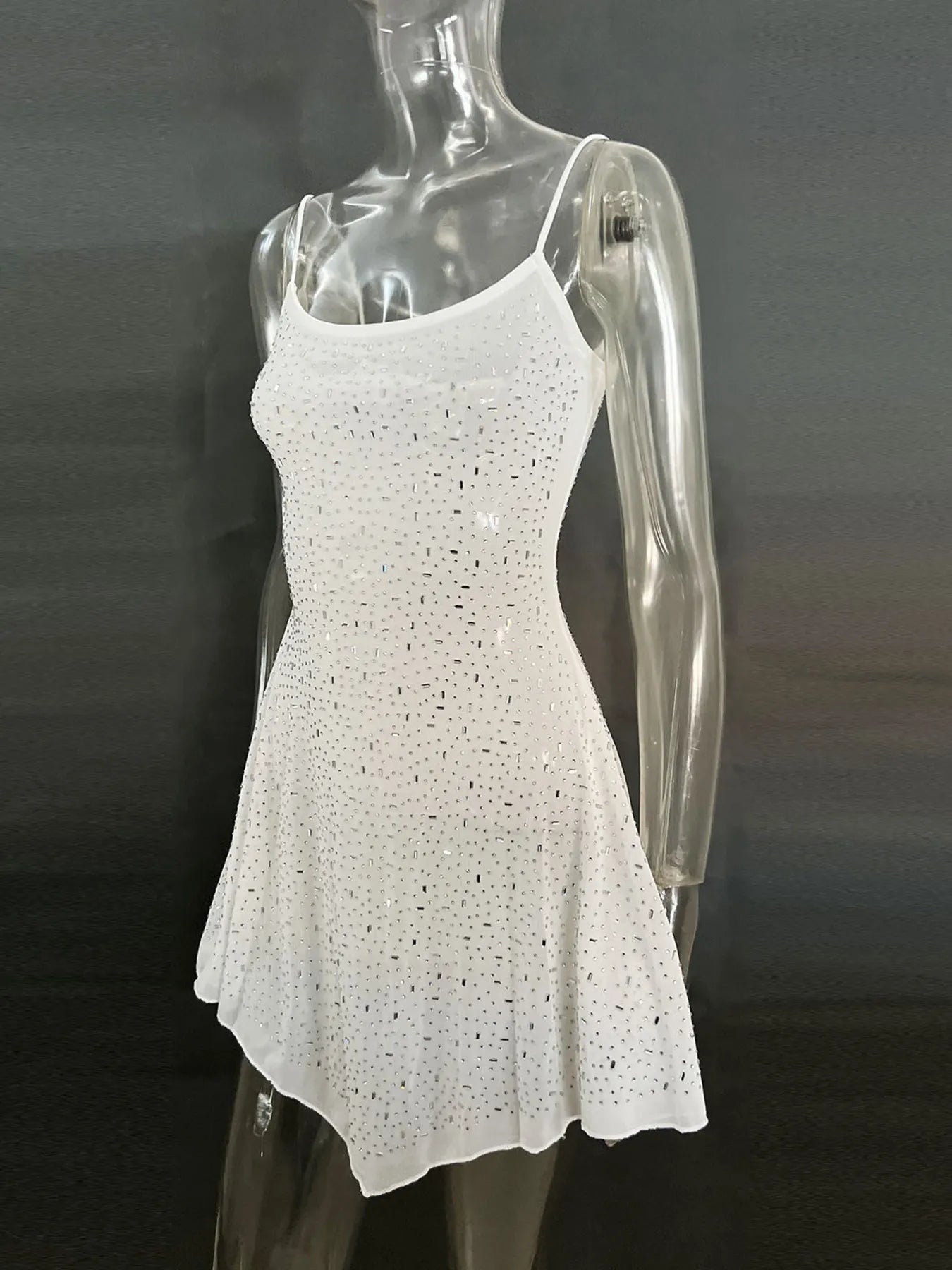 Rhinestone Decor Mini Cami Dress - Velora Luxury Fashion