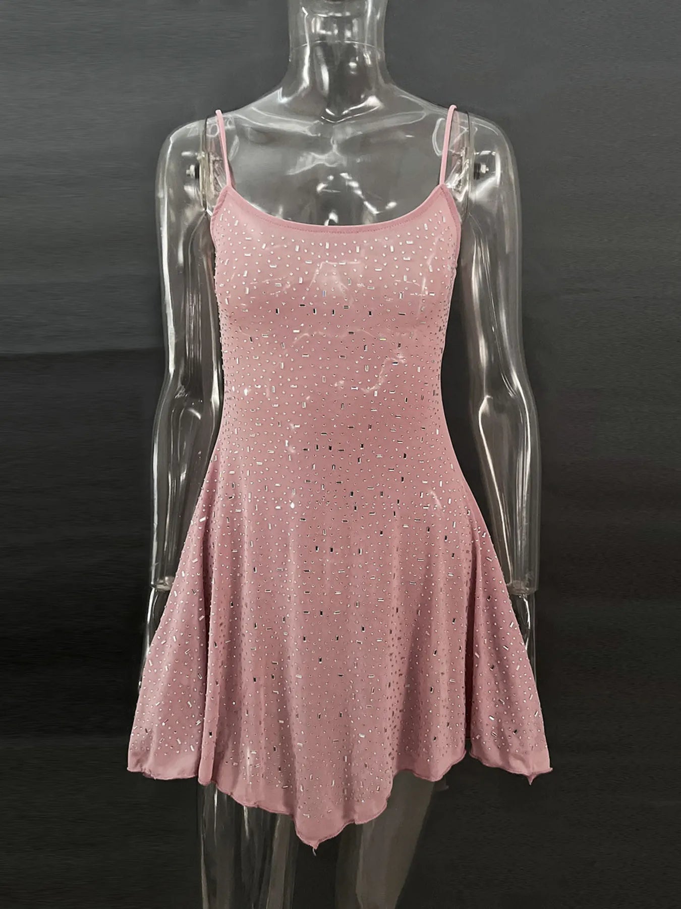 Rhinestone Decor Mini Cami Dress - Velora Luxury Fashion