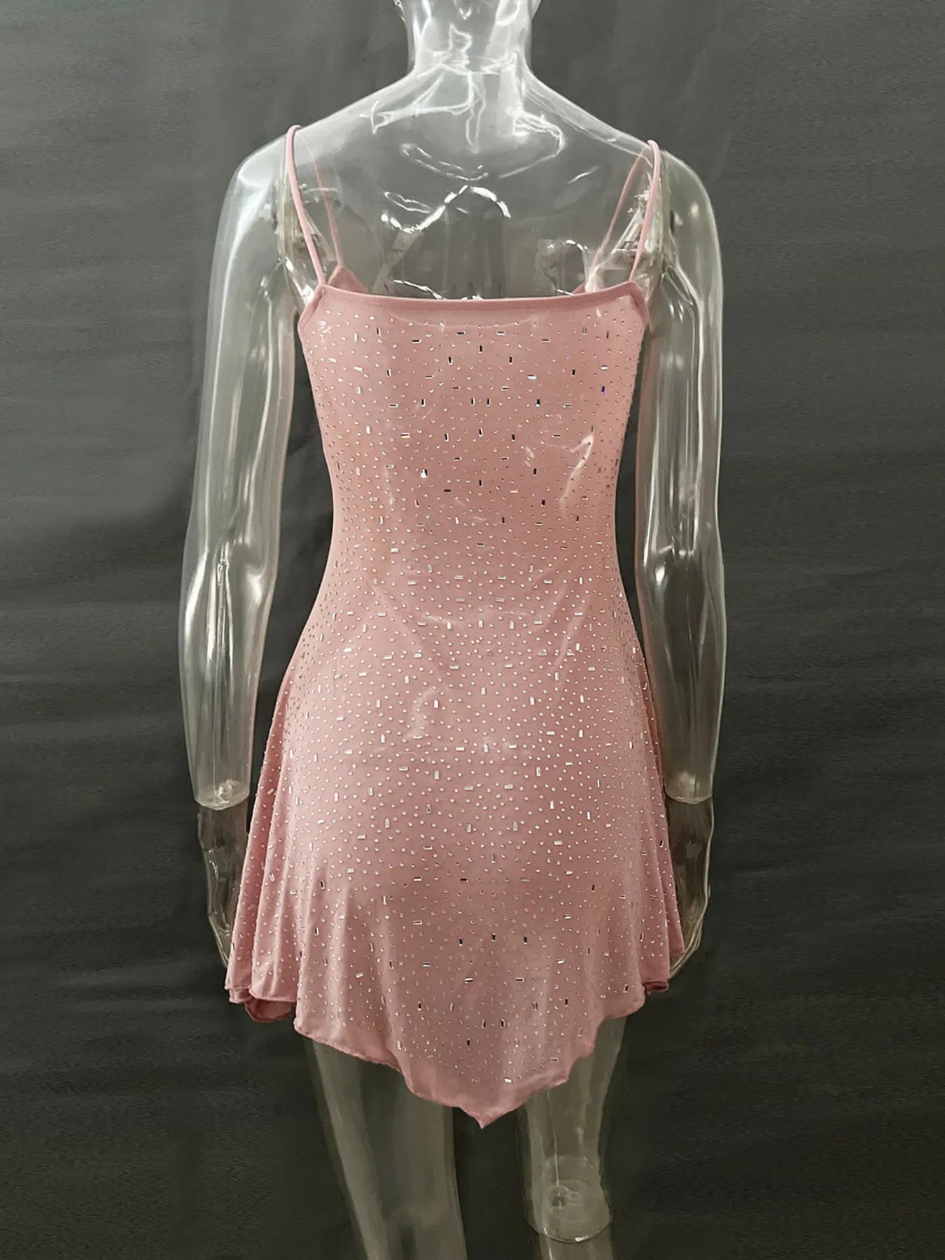 Rhinestone Decor Mini Cami Dress - Velora Luxury Fashion