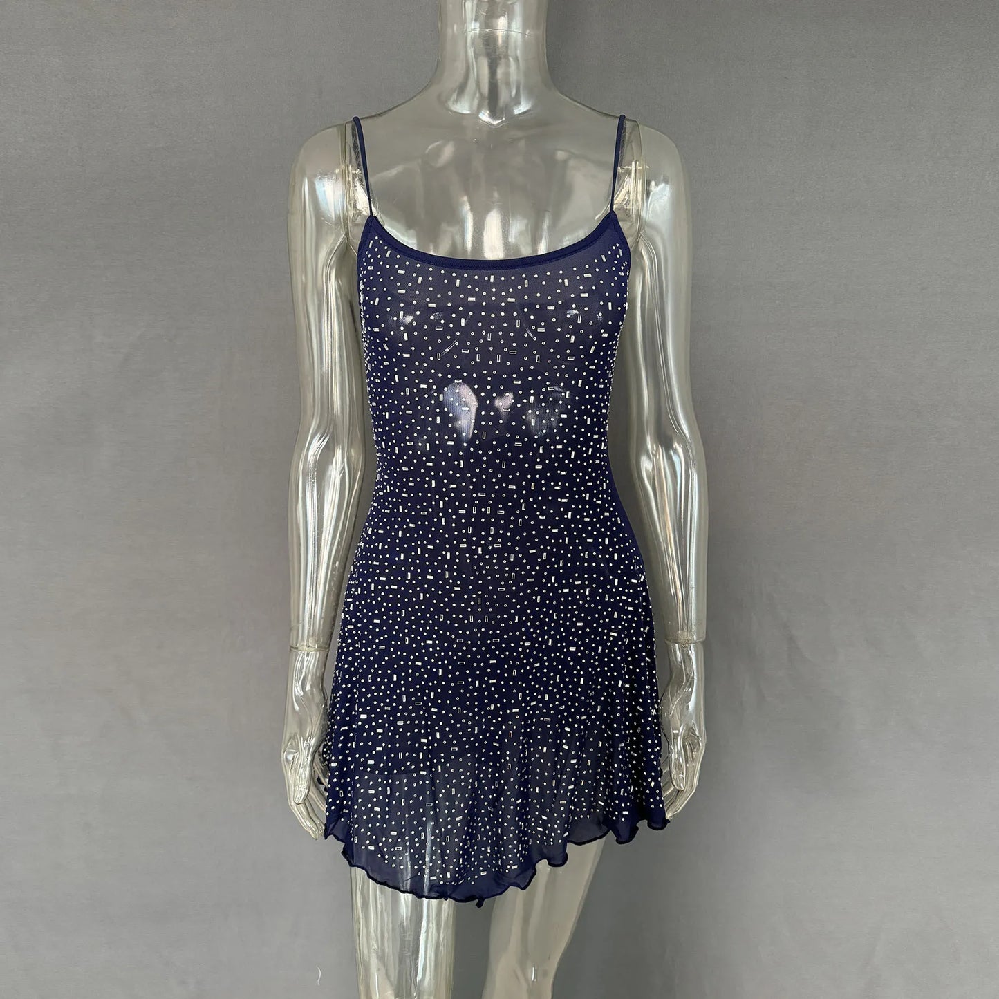 Rhinestone Decor Mini Cami Dress - Velora Luxury Fashion