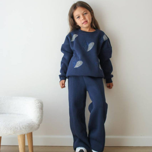 Rhinestone Hearts Girls Casual Set - Velora Luxury Fashion