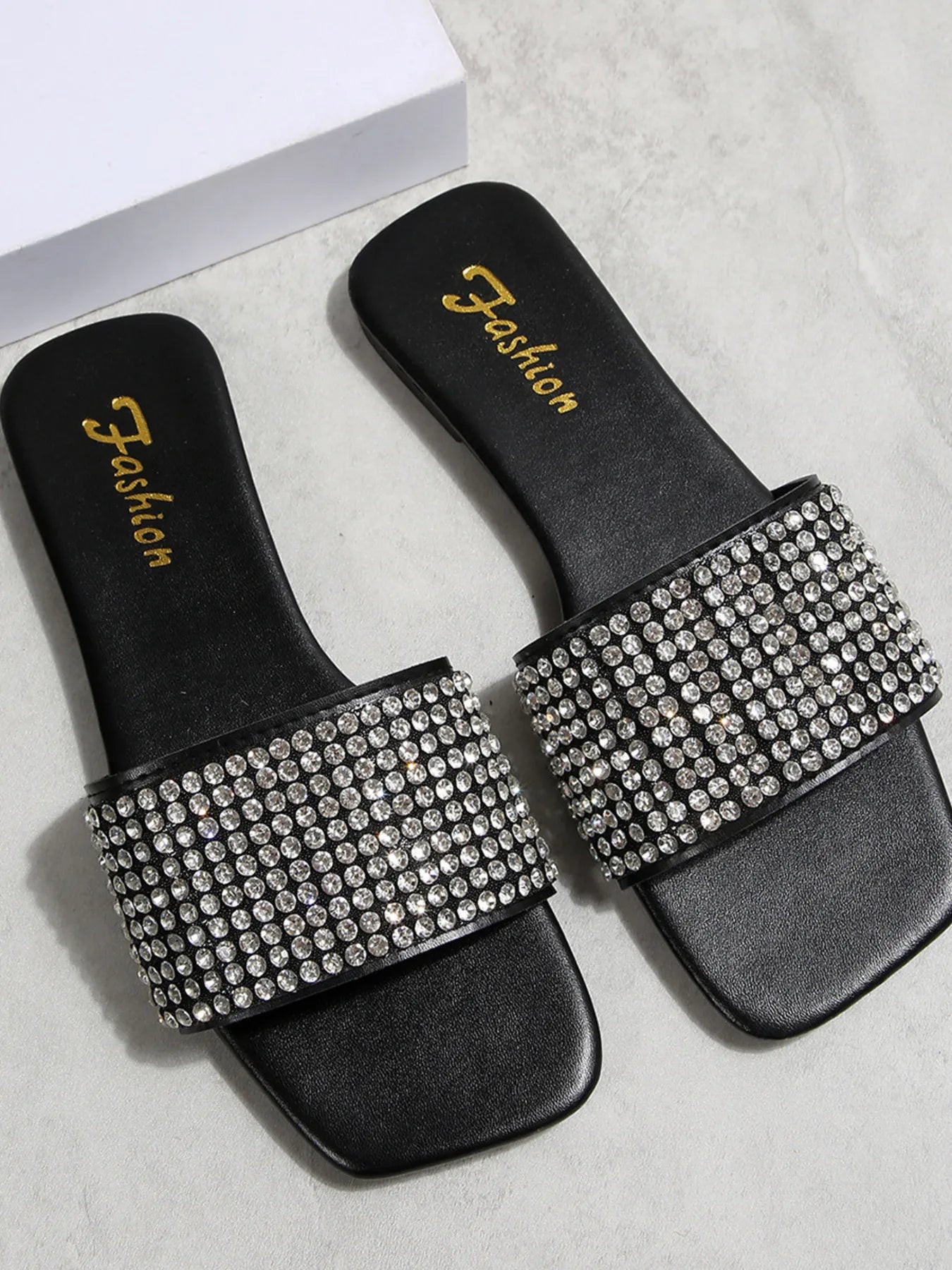 Rhinestone Open Toe Flats Sandals - Velora Luxury Fashion