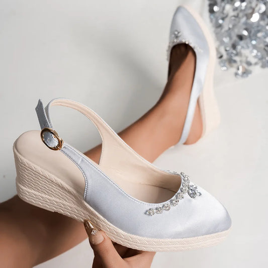 Rhinestone Point Toe Wedge Slingback Sandals - Velora Luxury Fashion