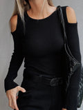 Ribbed Knit Cold Shoulder Sweater - Velora Luxury Fashion