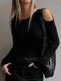 Ribbed Knit Cold Shoulder Sweater - Velora Luxury Fashion