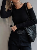 Ribbed Knit Cold Shoulder Sweater - Velora Luxury Fashion