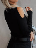 Ribbed Knit Cold Shoulder Sweater - Velora Luxury Fashion
