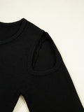 Ribbed Knit Cold Shoulder Sweater - Velora Luxury Fashion