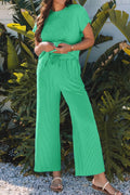Ribbed Knit Round Neck Top and Pants Casual Set - Velora Luxury Fashion
